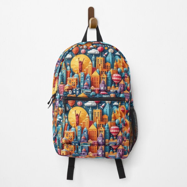 Item preview, 3D Pattern of Colorful City Skylines and Travel Icons, Perfect for Urban Travel and City Adventure-Themed Designs designed and sold by AlwaysHome.