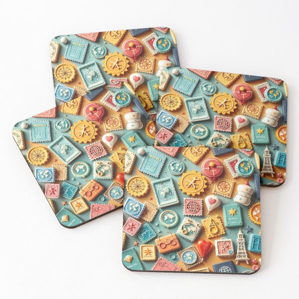 Item preview, 3D Pattern of Colorful World Travel Stamps and Passport Icons, Ideal for Global Exploration and Vacation-Themed Designs designed and sold by AlwaysHome.
