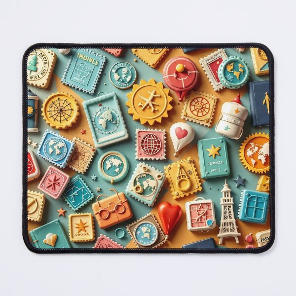 Item preview, 3D Pattern of Colorful World Travel Stamps and Passport Icons, Ideal for Global Exploration and Vacation-Themed Designs designed and sold by AlwaysHome.