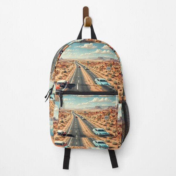 Item preview, 3D Pattern of Road Signs and Vintage Cars on Desert Highways, Ideal for Road Trip Adventure and Travel-Themed Backgrounds designed and sold by AlwaysHome.