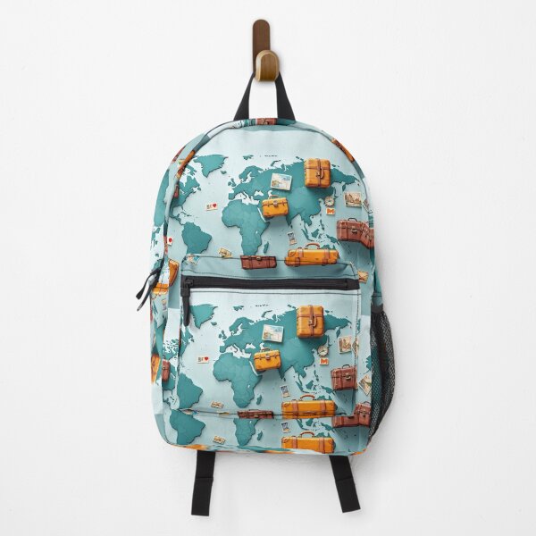 Item preview, Abstract 3D Pattern of Vintage Suitcases and Travel Postcards, Set Against a Global Map for Adventure-Themed Designs designed and sold by AlwaysHome.