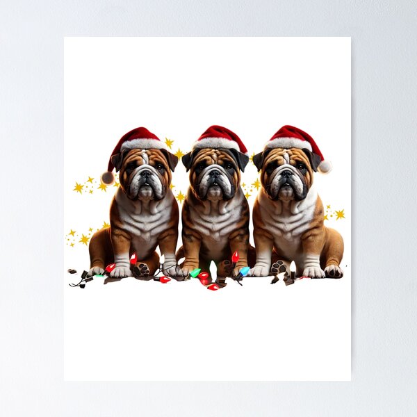 Aperçu de l'œuvre T-shirt Festive Bulldog Trio in Christmas Spirit, T-shirt bouledogue français,  T-shirt maman chien, cadeau de Noël créée et vendue par ryndigital.