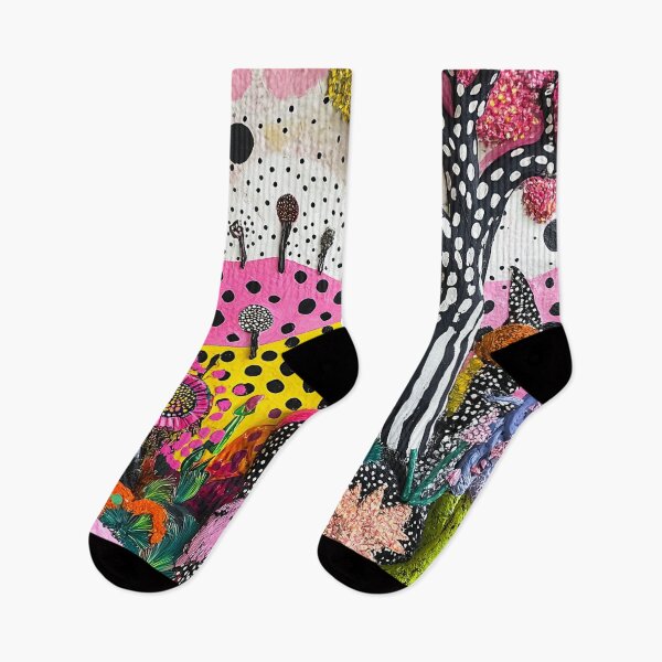 Item preview, Black and White Dots and Stripes in Colorful Wildflower Garden designed and sold by Neika Shimm Designs.