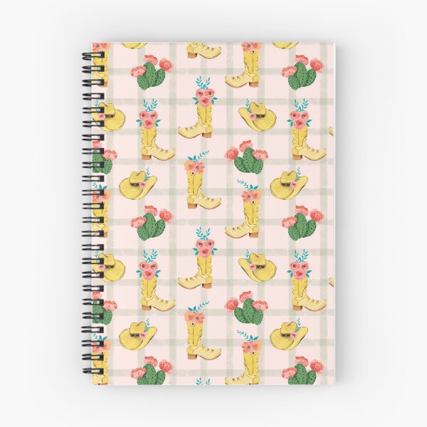 Item preview, Cowgirl boots and cowgirl hats and dessert blooming cacti on a soft green plaid and light pink background designed and sold by JasmineGDesigns.