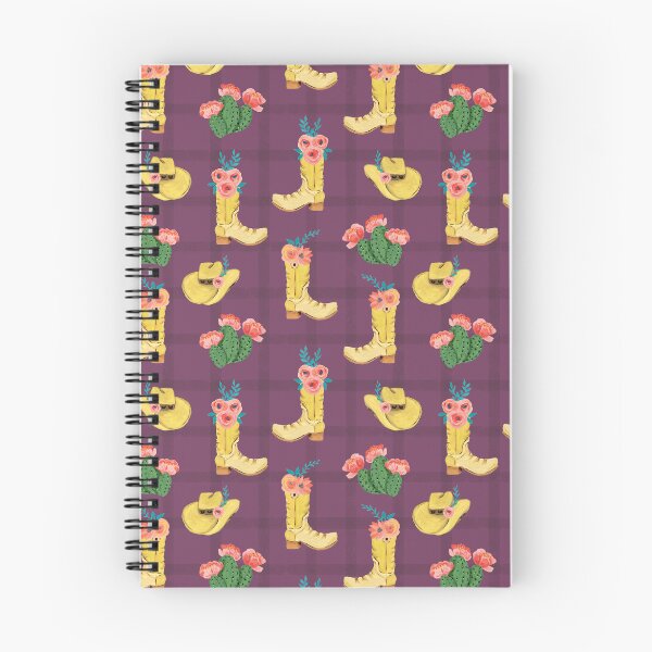 Item preview, Cowgirl boots and cowgirl hats and dessert blooming cacti on a soft green plaid and red violet background designed and sold by JasmineGDesigns.