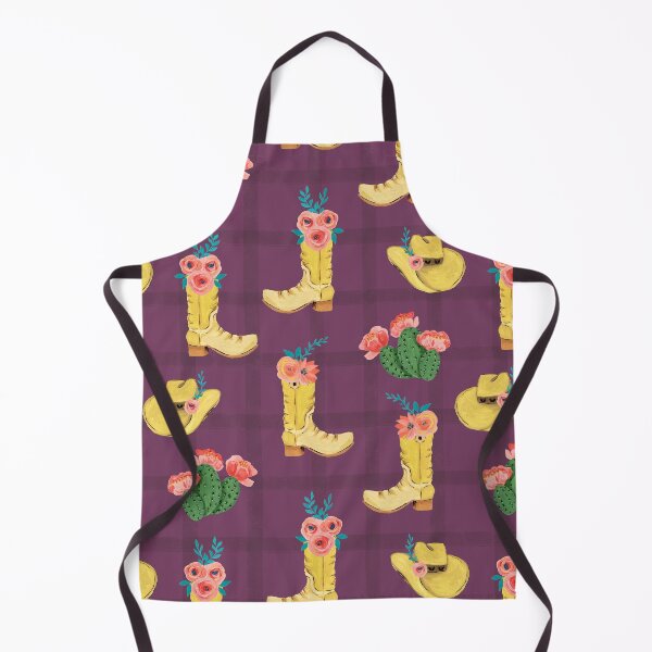 Item preview, Cowgirl boots and cowgirl hats and dessert blooming cacti on a soft green plaid and red violet background designed and sold by JasmineGDesigns.