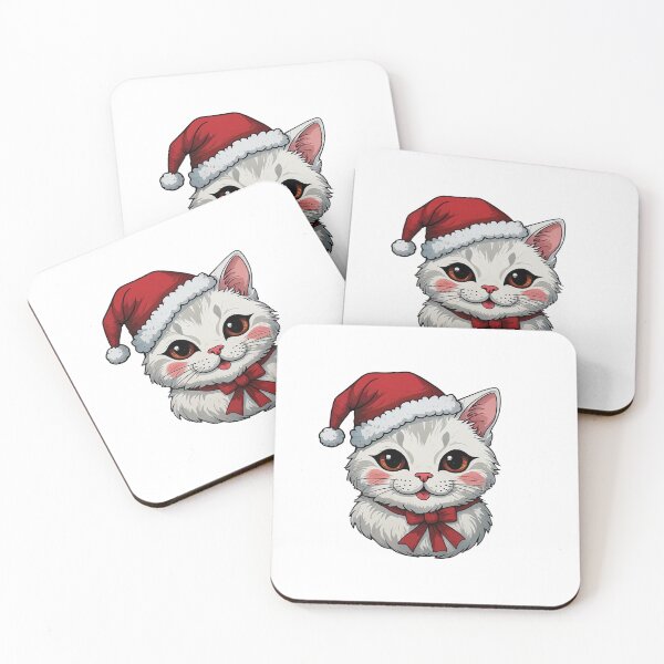 Item preview, White Cat with Santa Hat – Feline Navidad designed and sold by Sensepiphoria.