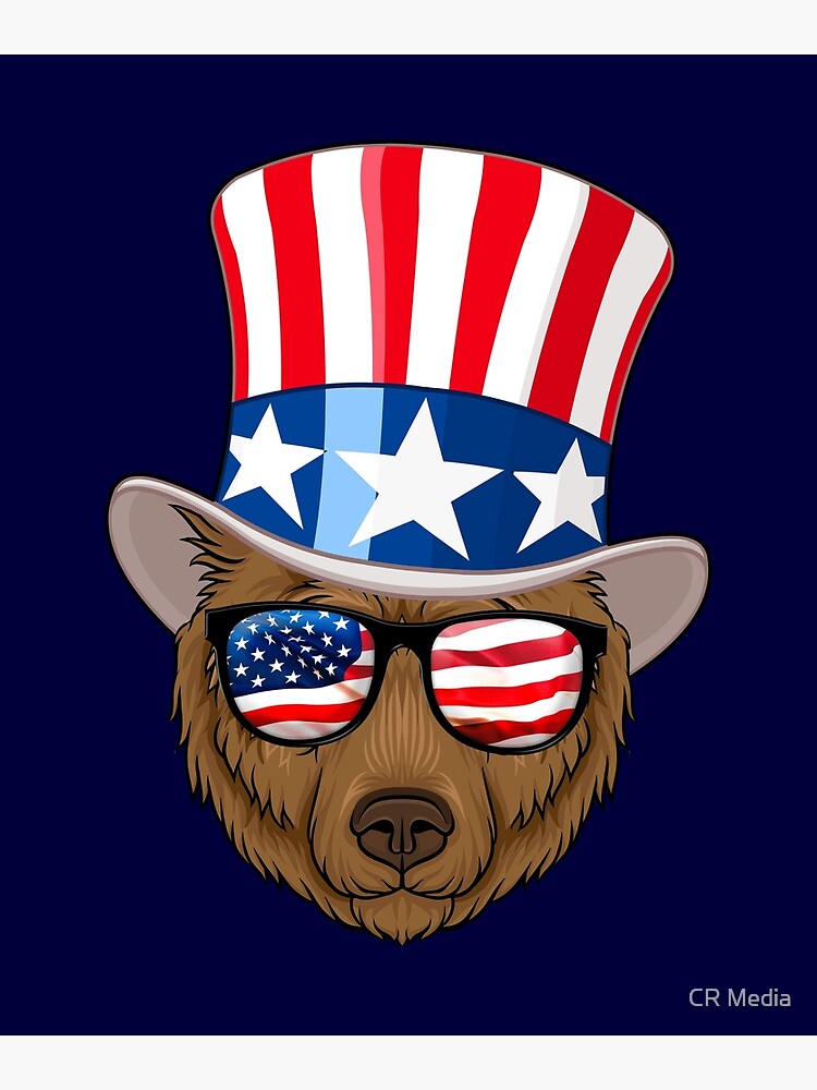 “American Flag Grizzly Bear With Top Hat And Glasses” Photographic