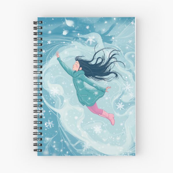 Item preview, A cute girl in winter clothes and boots is flying against the background of swirling snow.  designed and sold by HEMRO.