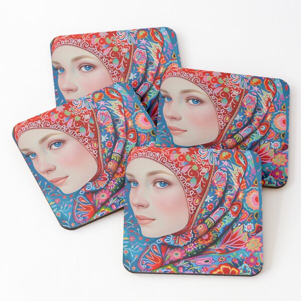Item preview, Vibrant Floral Patterned Hijab Portrait of a Woman designed and sold by Artessie.