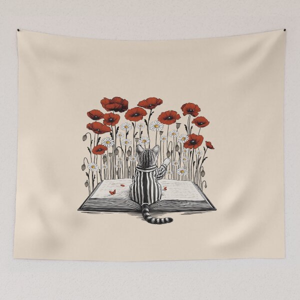Item preview, Cat reading a books, relax and read, watercolor style, flowers growing from book, cats and books lovers designed and sold by Collagedream.