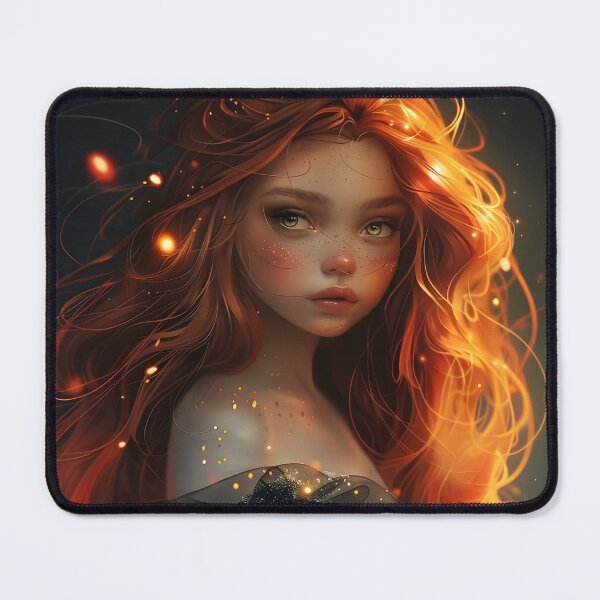 Item preview, Ethereal girl with fiery hair in magical ambiance designed and sold by Artessie.