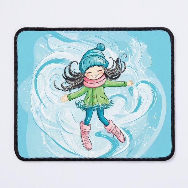 Item preview, A cute girl in winter clothes and boots is flying against the background of swirling snow.  designed and sold by HEMRO.