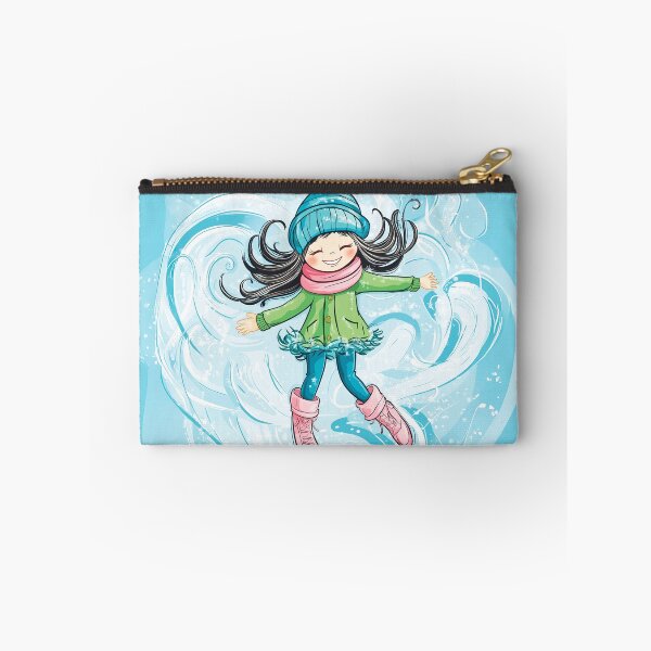 Item preview, A cute girl in winter clothes and boots is flying against the background of swirling snow.  designed and sold by HEMRO.