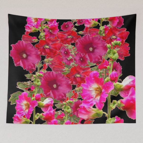 Item preview, PINK & RED HOLLYHOCKS BLACK GARDEN designed and sold by sharlesart.