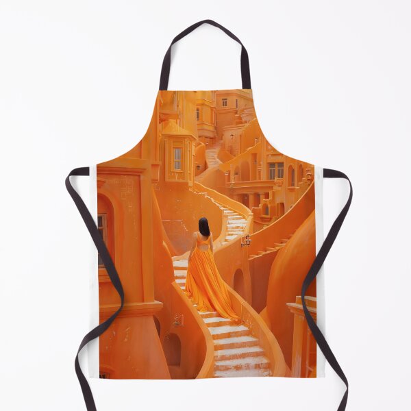 Item preview, Woman in orange dress on surreal orange staircase designed and sold by Artessie.