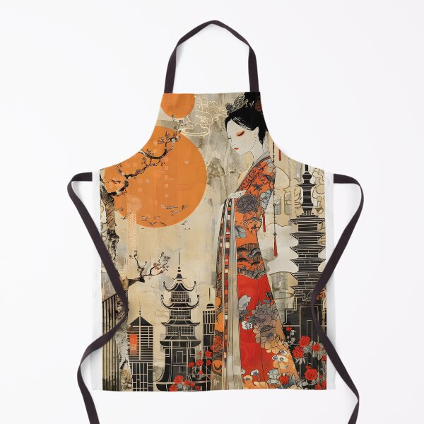 Item preview, Elegant woman with floral robe in urban landscape art designed and sold by Artessie.