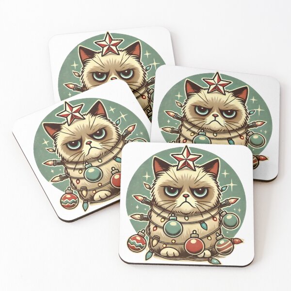 Item preview, Grumpy Christmas Cat Wrapped in Holiday Lights designed and sold by AIARTIST1.