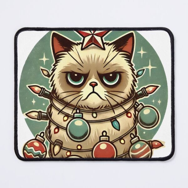 Item preview, Grumpy Christmas Cat Wrapped in Holiday Lights designed and sold by AIARTIST1.