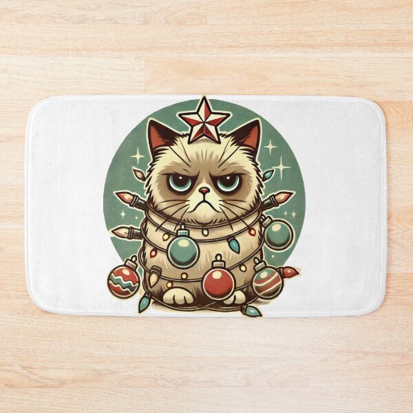Item preview, Grumpy Christmas Cat Wrapped in Holiday Lights designed and sold by AIARTIST1.