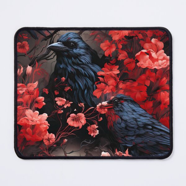 Item preview, Raven with red flowers seamless pattern designed and sold by SimoesArtistry.
