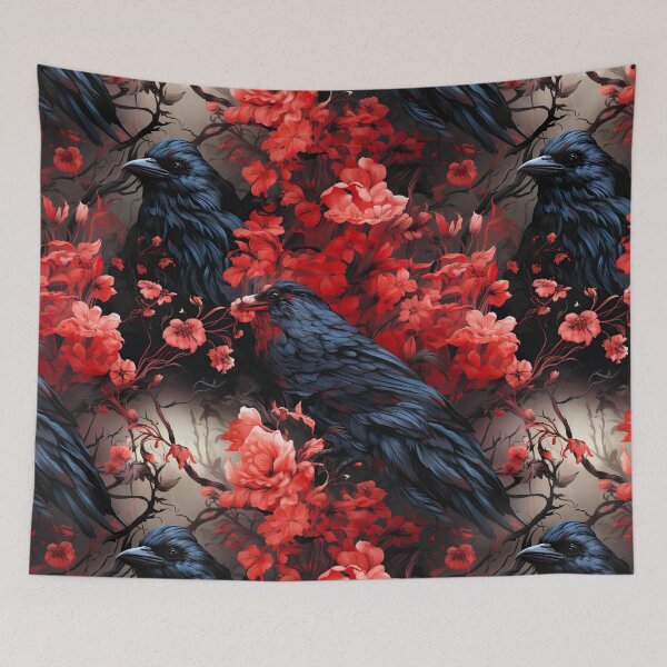 Item preview, Raven with red flowers seamless pattern designed and sold by SimoesArtistry.