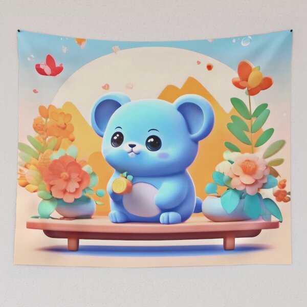 Item preview, Cute Blue Mouse with Flowers designed and sold by Health And Fitness Posts e-Store.