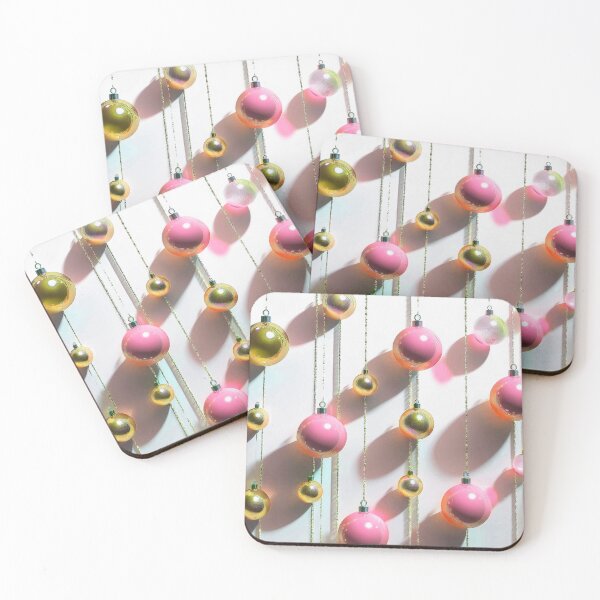 Item preview, Christmas ornaments - minimalist, shiny Christmas tree baubles/ pastel shades of pink and yellow gold .  designed and sold by My-fake-places.