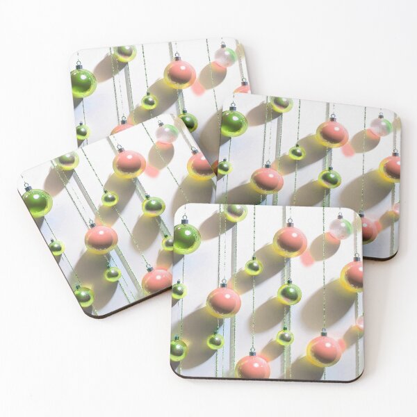 Item preview, Christmas ornaments - minimalist, shiny Christmas tree baubles/ pastel shades of salmon pink and green gold .  designed and sold by My-fake-places.
