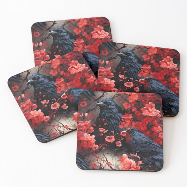 Item preview, Raven with red flowers seamless pattern designed and sold by SimoesArtistry.