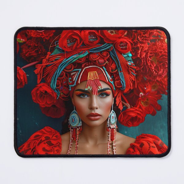 Item preview, Portrait with red flowers and ornate headpiece art designed and sold by Artessie.