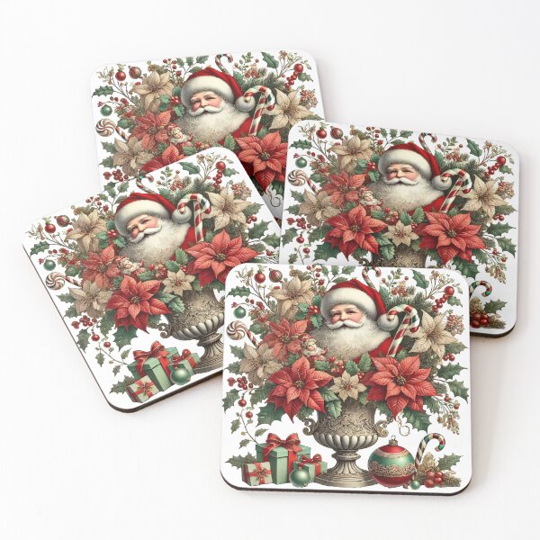 Item preview, Festive Santa Floral Arrangement with Poinsettias and Holly designed and sold by AIARTIST1.