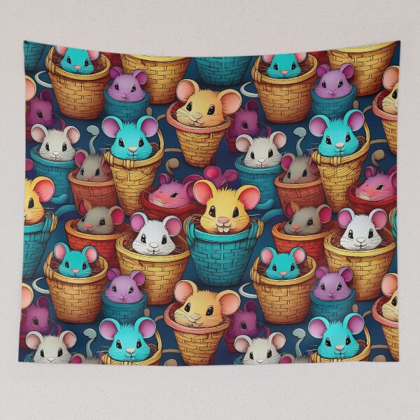 Item preview, Mouse Heaven: A playful pattern featuring cartoon mice of all shapes and sizes, snuggled together in colorful baskets. designed and sold by Grang Art Artistic Designs.