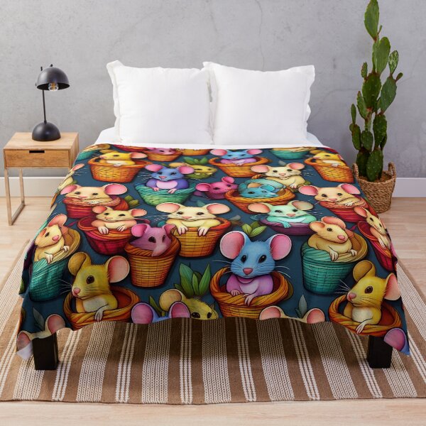 Item preview, Mouse Playtime: A playful pattern featuring cartoon mice of all shapes and sizes, snuggled together in colorful baskets. designed and sold by Grang Art Artistic Designs.