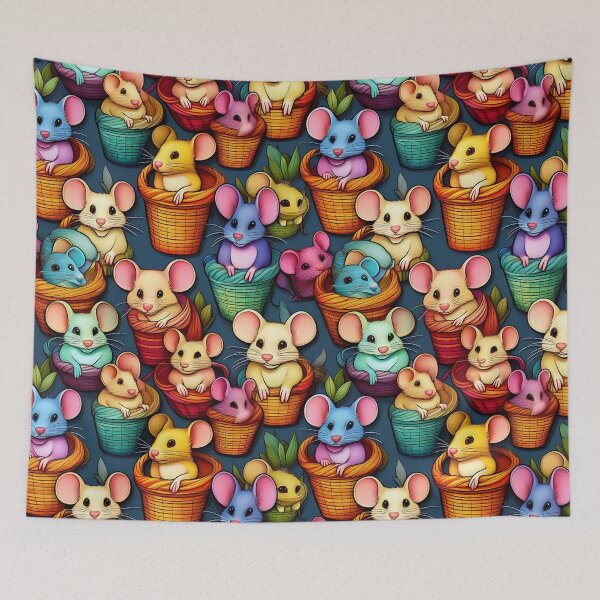 Item preview, Mouse Playtime: A playful pattern featuring cartoon mice of all shapes and sizes, snuggled together in colorful baskets. designed and sold by Grang Art Artistic Designs.