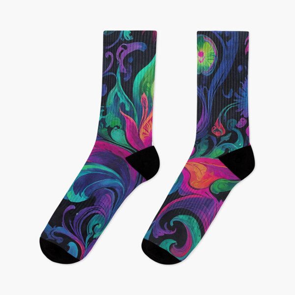 Item preview, Colorful Floral Damask on Black designed and sold by BubbleGalaxy.
