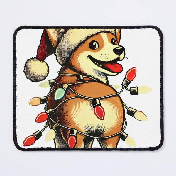 Item preview, Festive Corgi Wrapped in Christmas Lights and Santa Hat designed and sold by AIARTIST1.