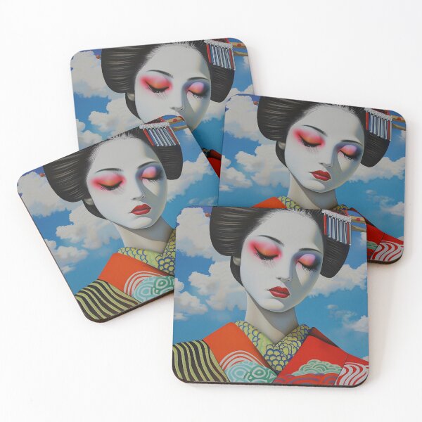 Item preview, Elegant Geisha with Red Kimono Under Blue Sky. designed and sold by Artessie.