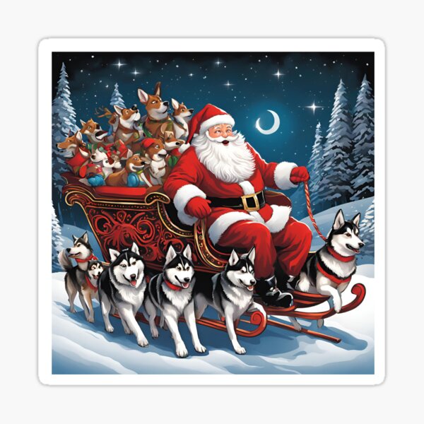 Item preview, Santa Claus on a sleigh with a team of huskies in a winter scenery designed and sold by Marsik1982.