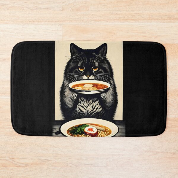 Item preview, Intense Black Cat Serving Ramen Illustration designed and sold by Cherry-Cat.