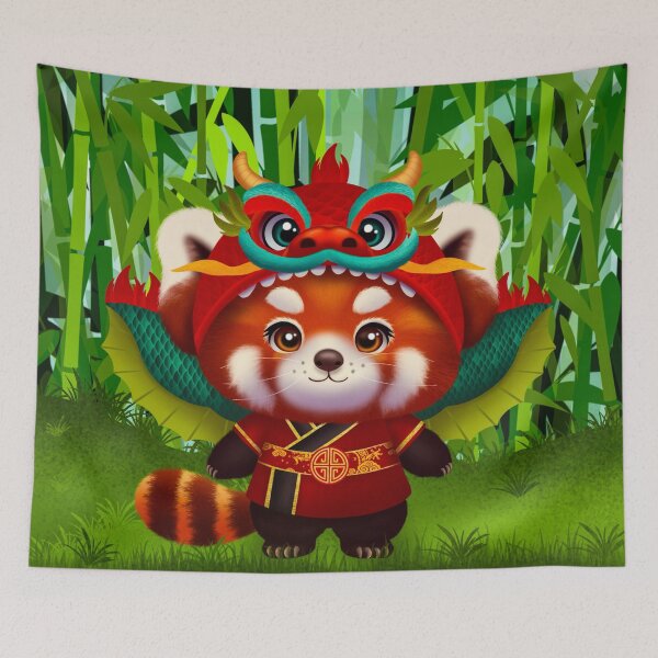 Item preview, Red panda Chinese Shen-long dragon designed and sold by SDCillustration.