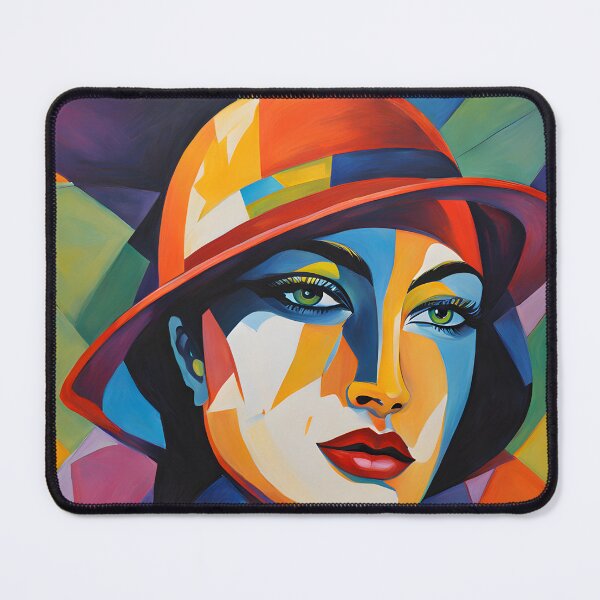 Item preview, Colorful Abstract Portrait of Woman in Red Hat designed and sold by RetroPop23.