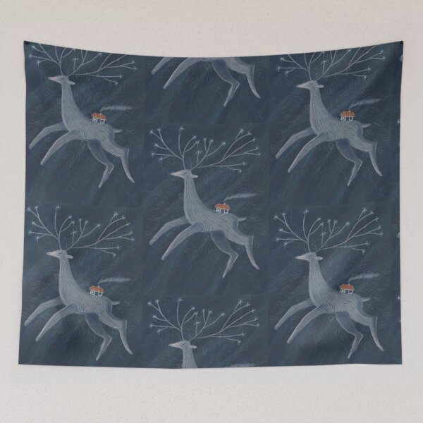 Item preview, White deer, folklore illustration, white deer gives shelter, winter time,  designed and sold by Dormitria.