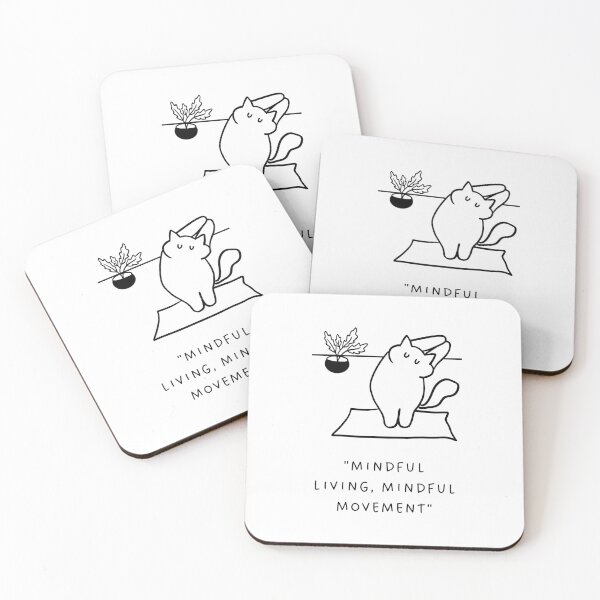 Item preview, "Mindful Living, Mindful Movement" | Yoga Cat Illustration designed and sold by RM-Journey.