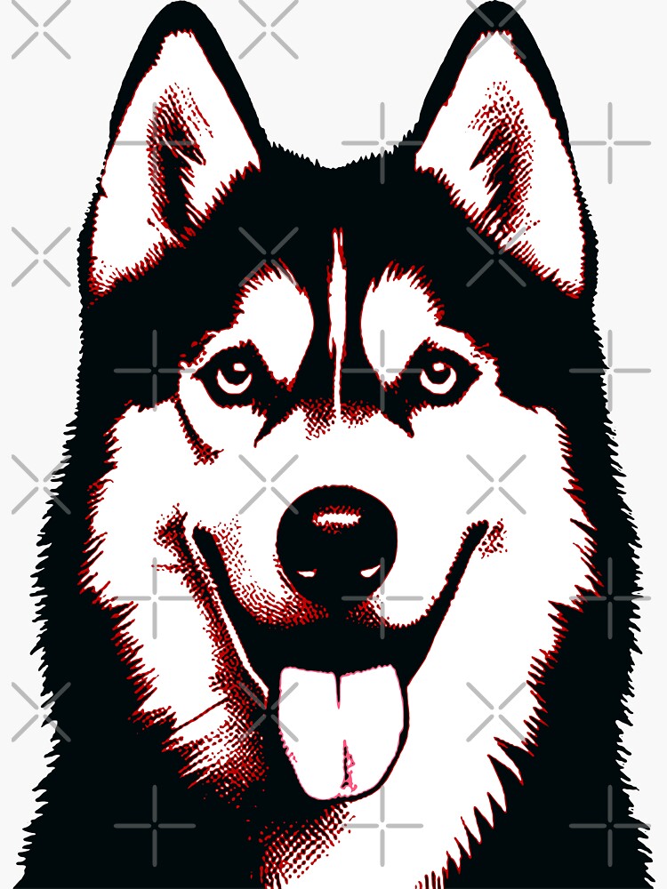 Thumbnail 3 of 3, Sticker, Siberian Husky Dog Pop Art | Black, Red & White designed and sold by K9ish.