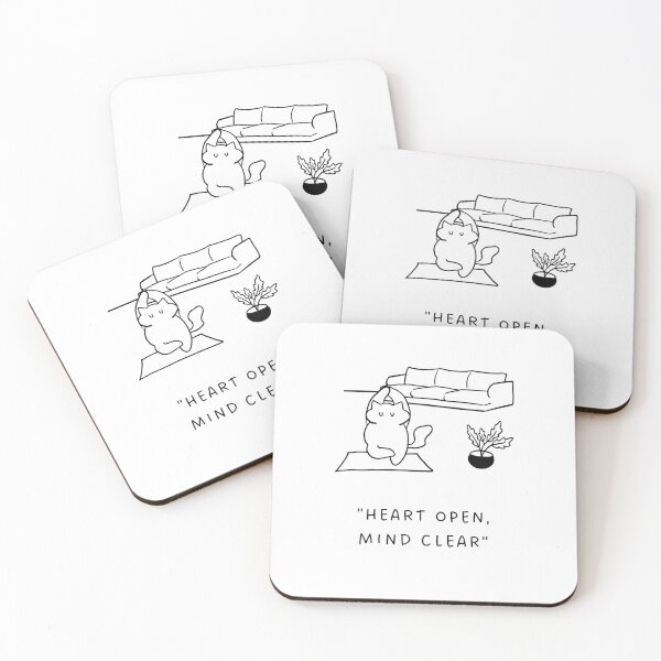 Item preview, "Heart Open, Mind Clear" | Yoga Cat Illustration designed and sold by RM-Journey.