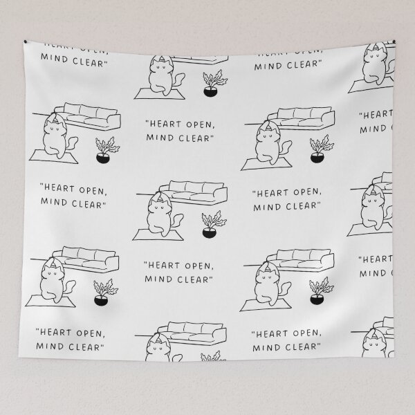 Item preview, "Heart Open, Mind Clear" | Yoga Cat Illustration designed and sold by RM-Journey.