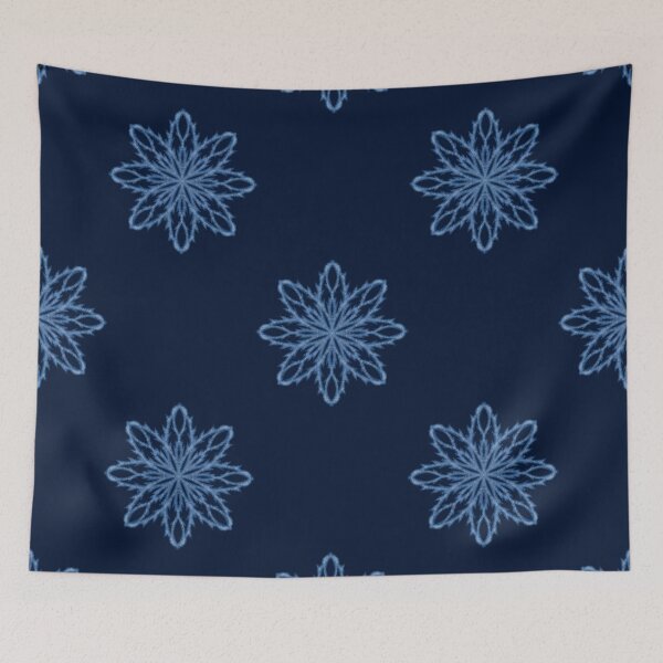 Item preview, Pattern of blue snowflakes "Inspiration" on a dark blue background designed and sold by Cherevan.