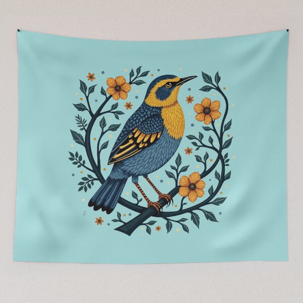 Item preview, Golden-Throated Songbird with Floral Accents designed and sold by BirdsnStuff.