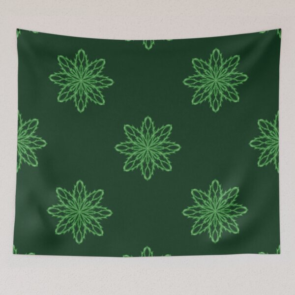 Item preview, Pattern of green snowflakes "Inspiration" on a dark green background designed and sold by Cherevan.